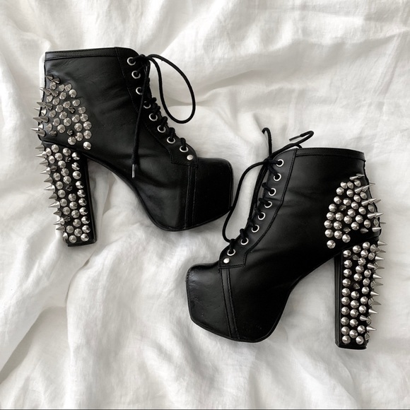 Jeffrey Campbell Shoes - Jeffrey Campbell Lita Black Leather Spiked Booties
